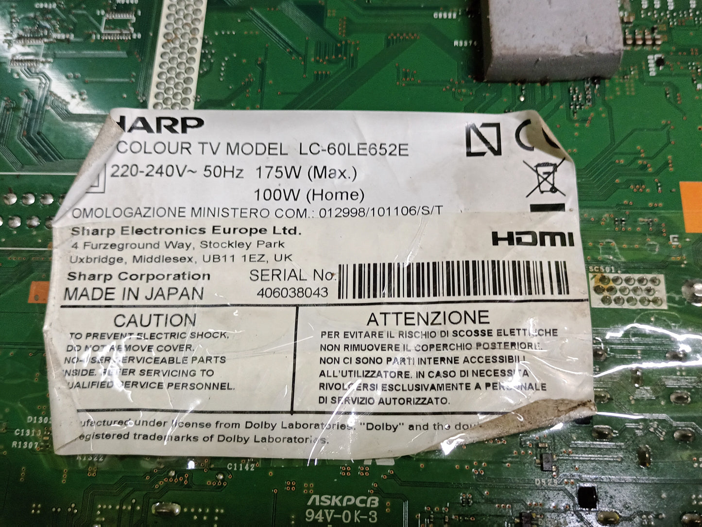 PLACA T-COM, KG222, de tv SHARP LC-60LE652E,