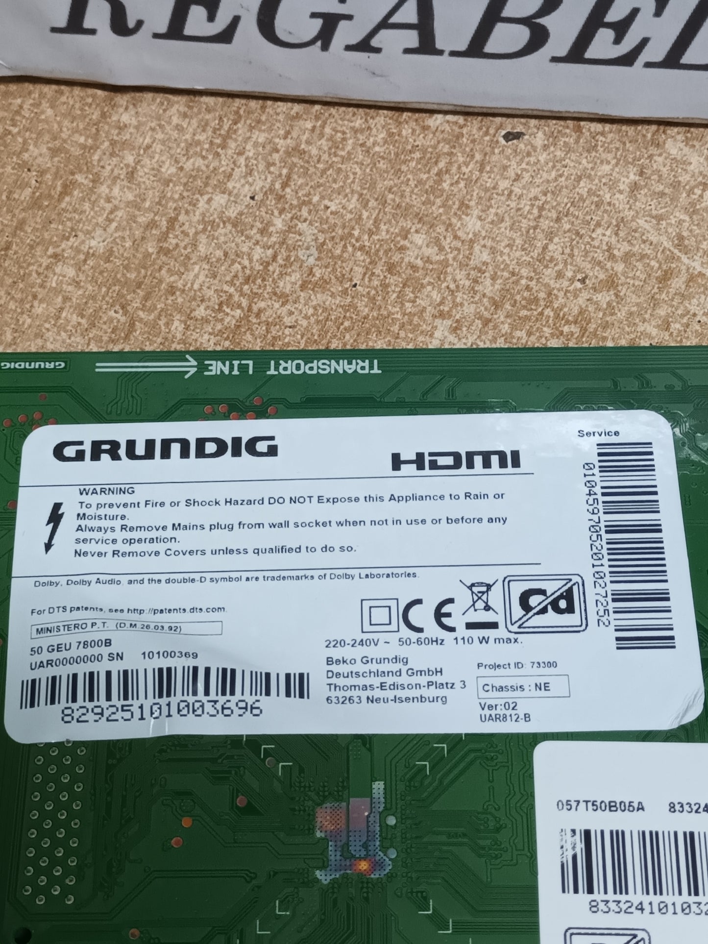 PLACA MAIN, ZAE190R2, de TV GRUNDIG 50GEU7800B,