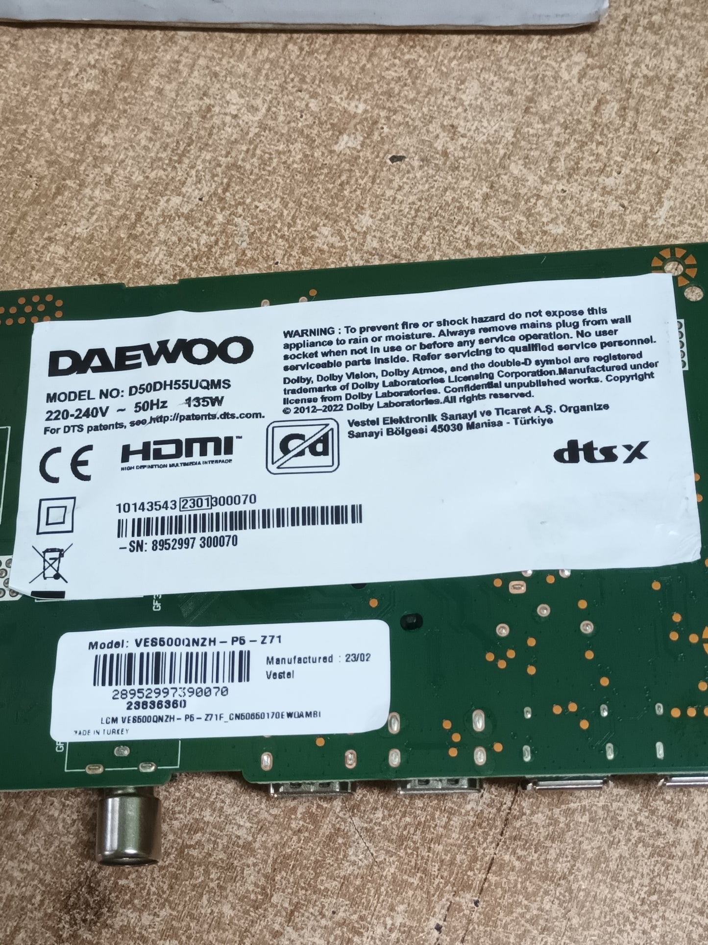 PLACA MAIN, TP.SK706S.PC822, de TV DAEWOO D50DH55UQM