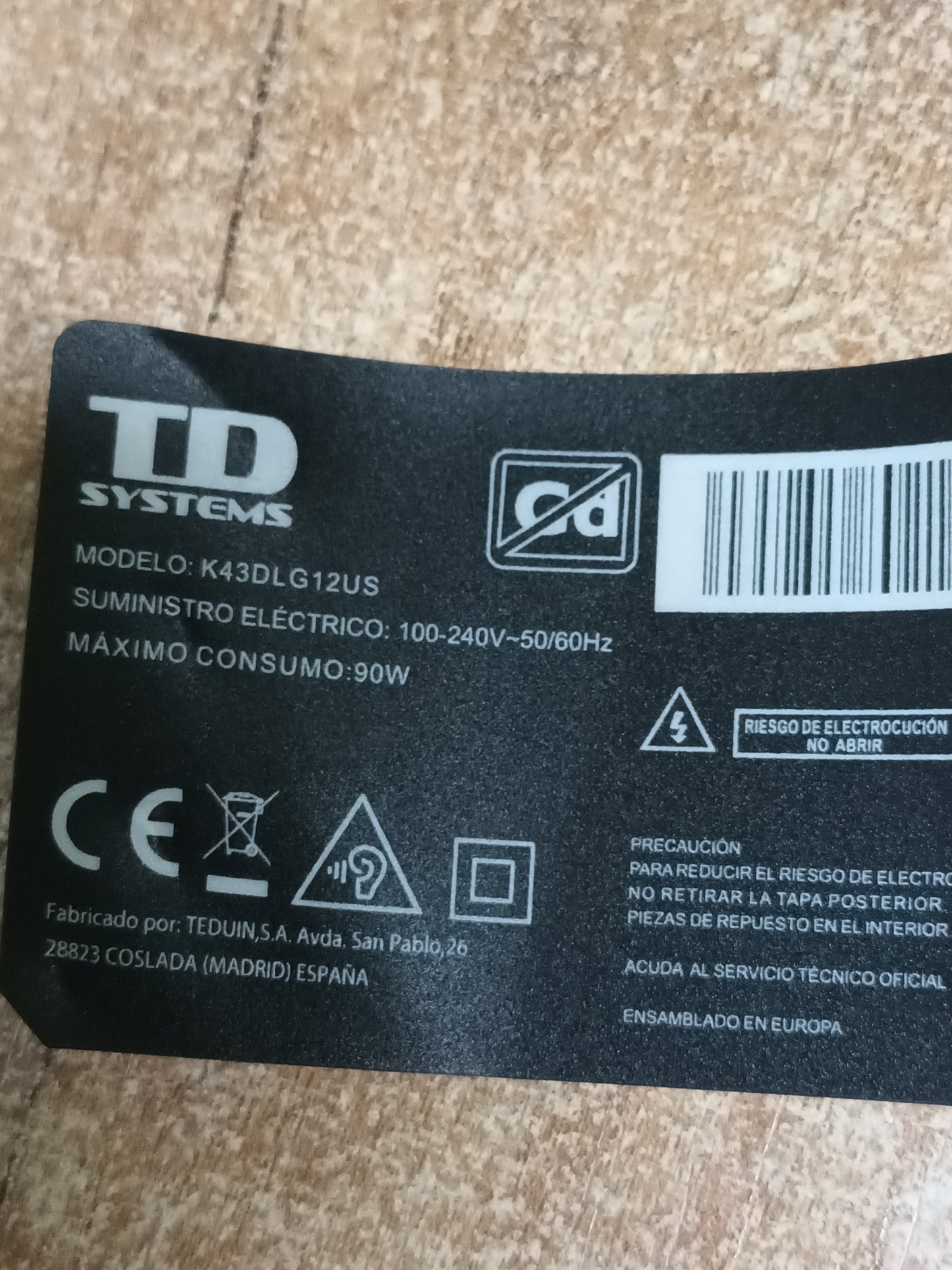 PT430GT01-2-C-1, desmontada de tv TD SYSTEMS K43DLG12US,