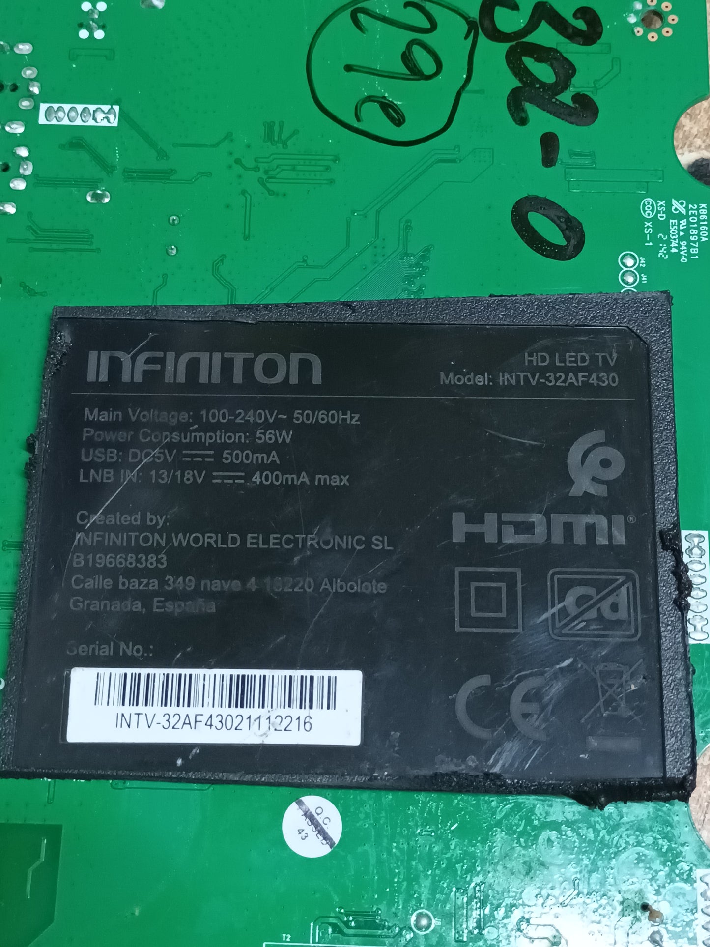 PLACA MAIN, MSD66830-ZC01-01, de tv INFINITON INTV-32AG430,
