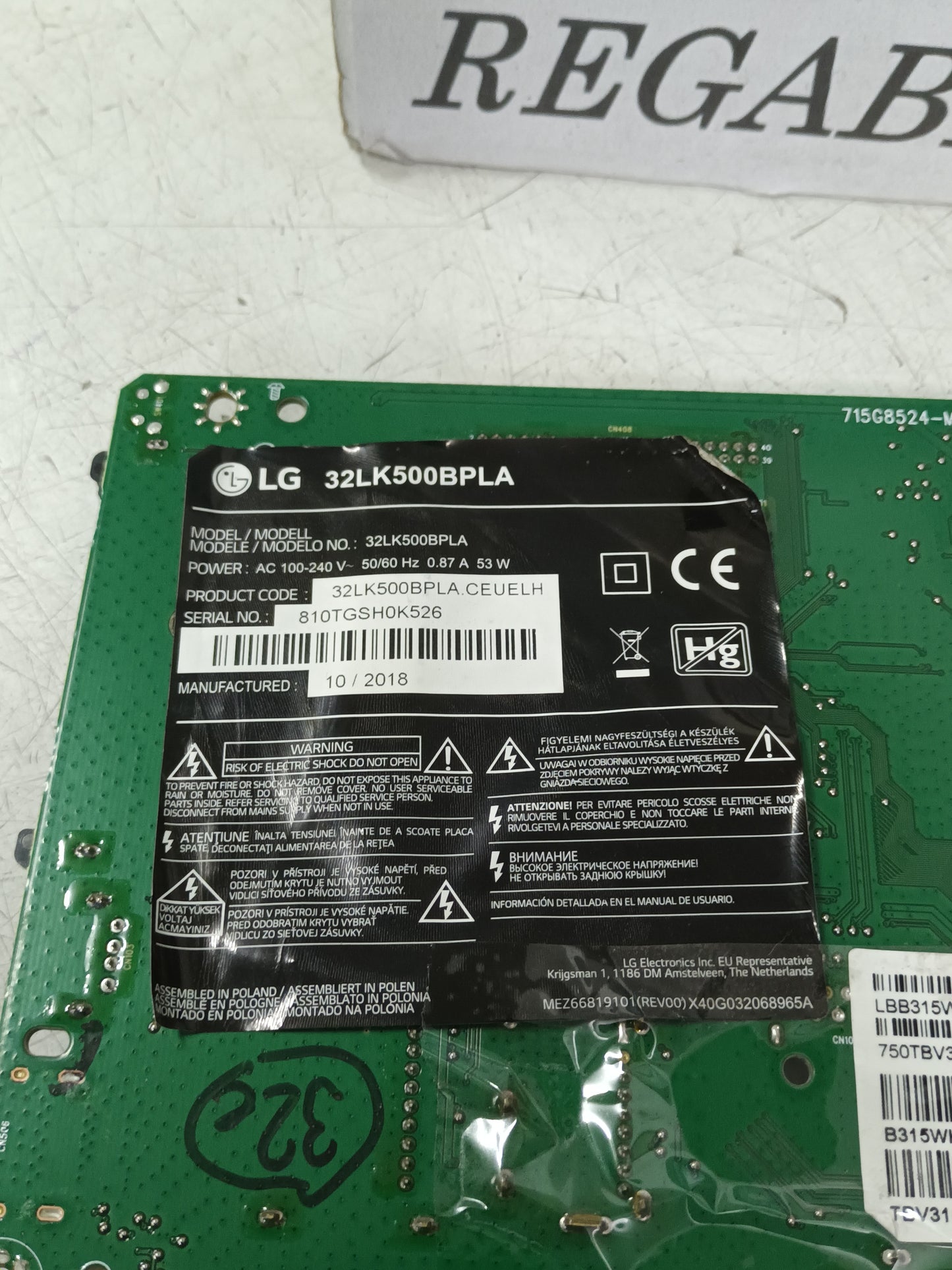 PLACA MAIN, 715G8524-M01-B02-004K, de tv LG32LK500BPL