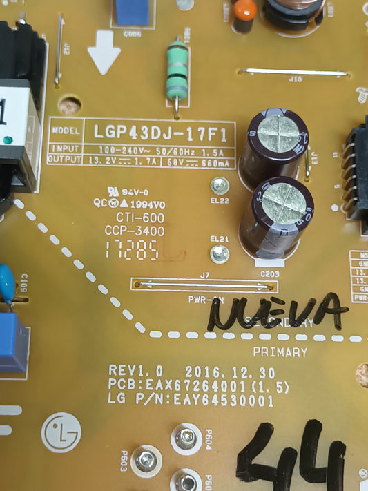 EAX67264001(1.5), NUEVA SIN USAR de tv LG43LJ594V,