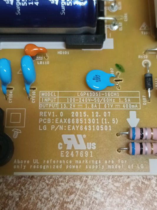 PSU, EAX66851301(1.5), NUEVA SIN USAR, de LG43LJ590V