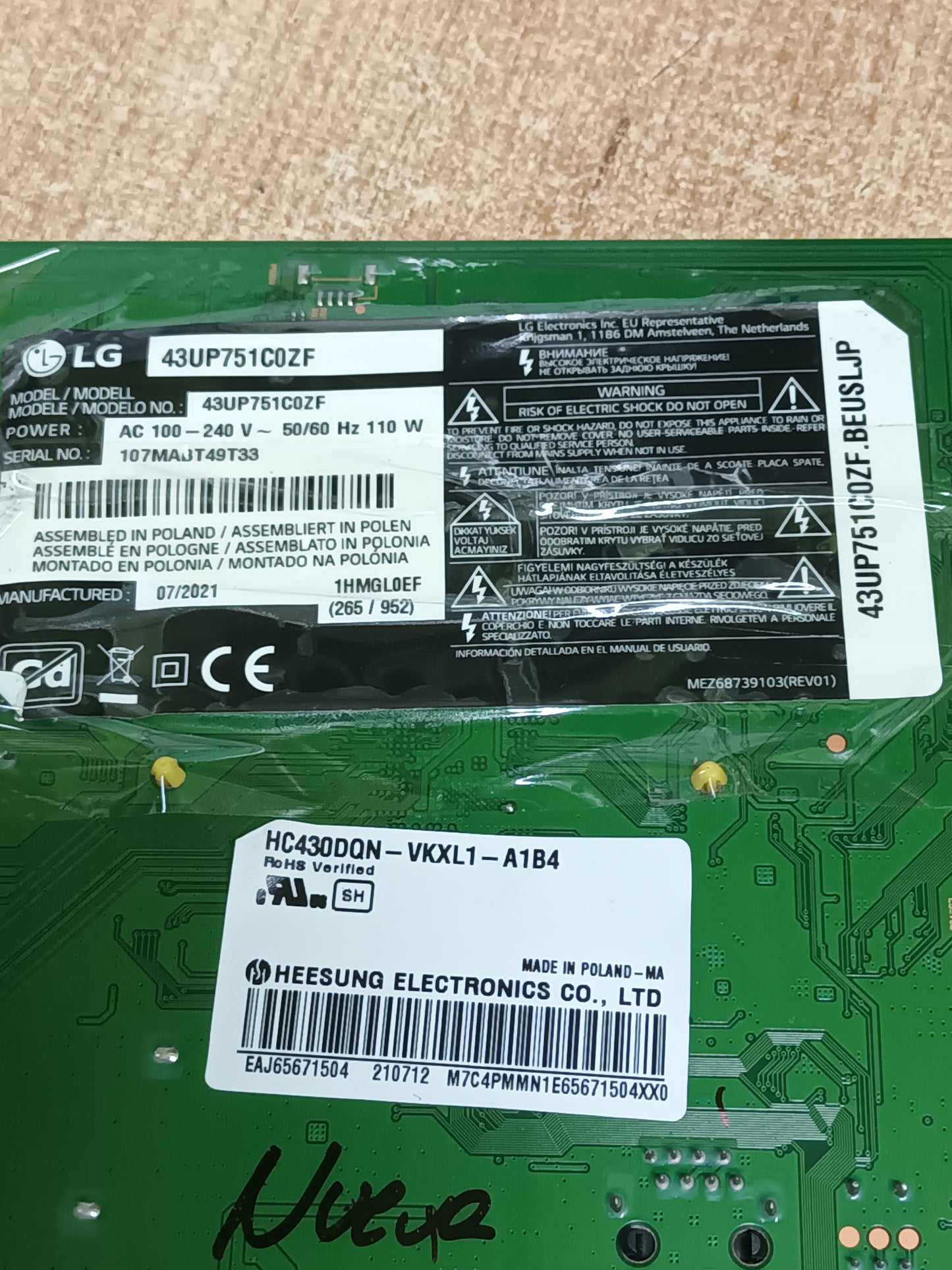 PLACA MAIN, EAX69532504(1.0), EBT66696803, NUEVA SIN USAR, de tv LG43UP751C0ZF