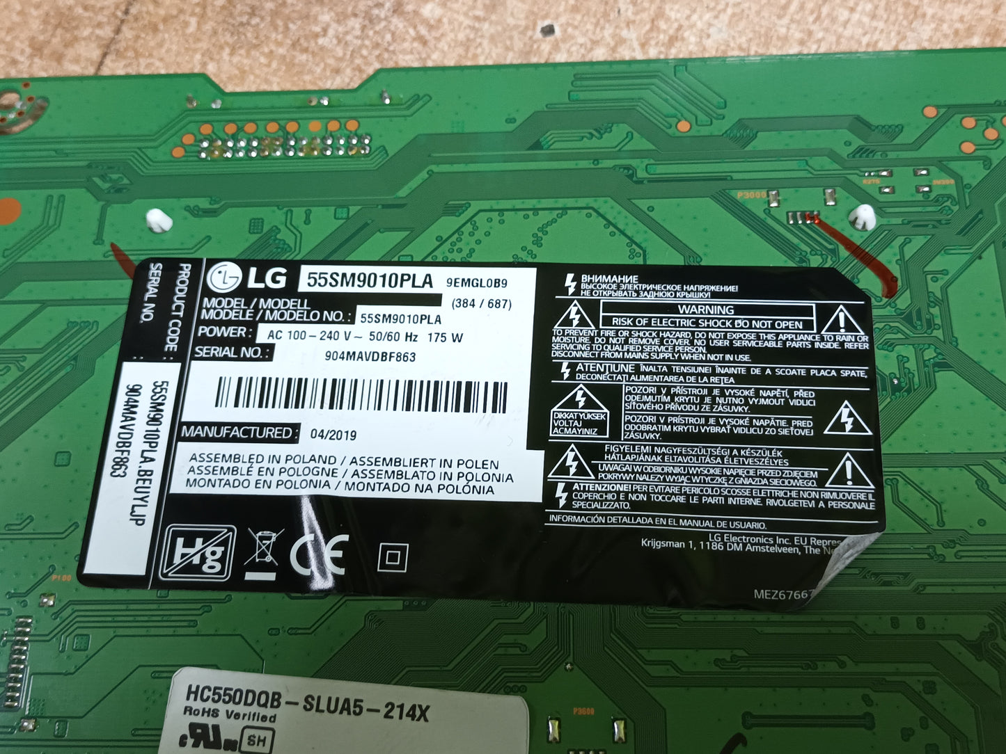 PLACA MAIN, EAX68766003(1.0), EBT66117502, de tv LG55SM9010PLA, NUEVA SIN USAR,
