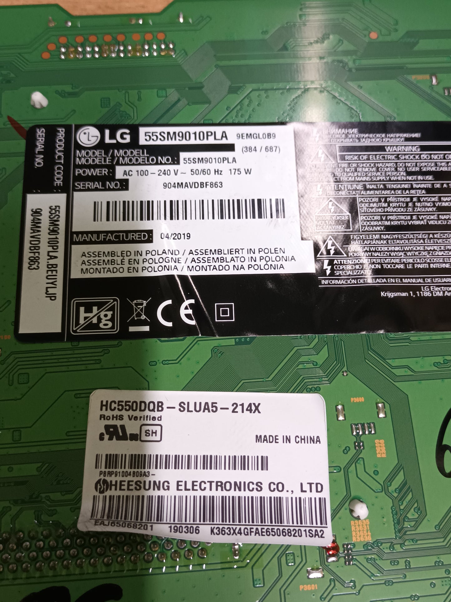 3PCR02201A, NUEVA SIN USO, PLACA LED DRIVE, de TV LG55SM9010PLA