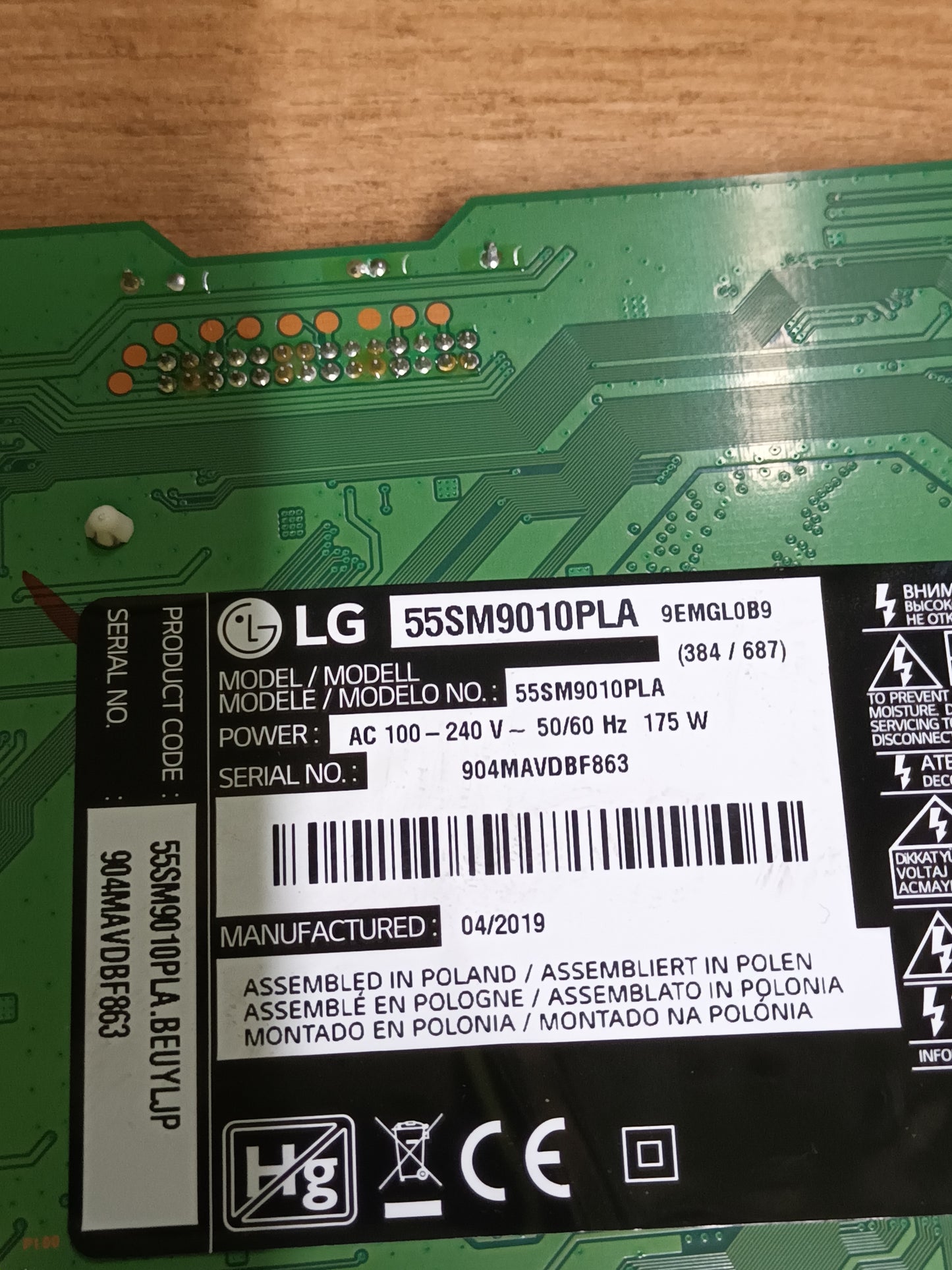 EAX67703101(1.6), NUEVA SIN USAR, de tv LG55SM9010PLA