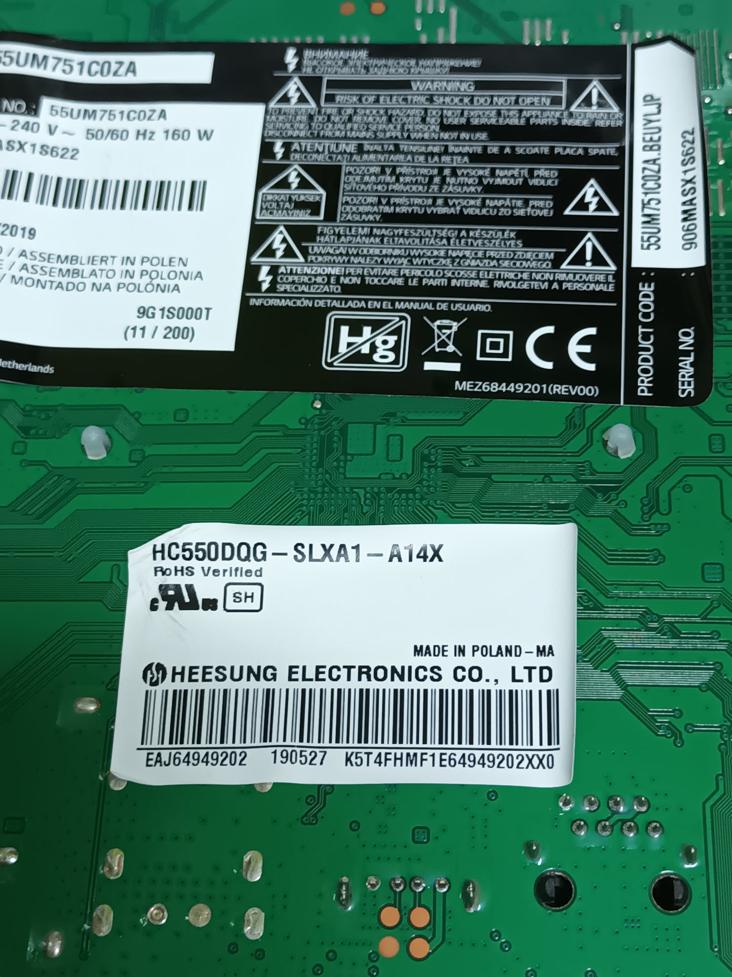 PLACA MAIN, EAX68253604(1.0), EBT66097603, NUEVA SIN USAR de tv LG55UM751C0ZA,