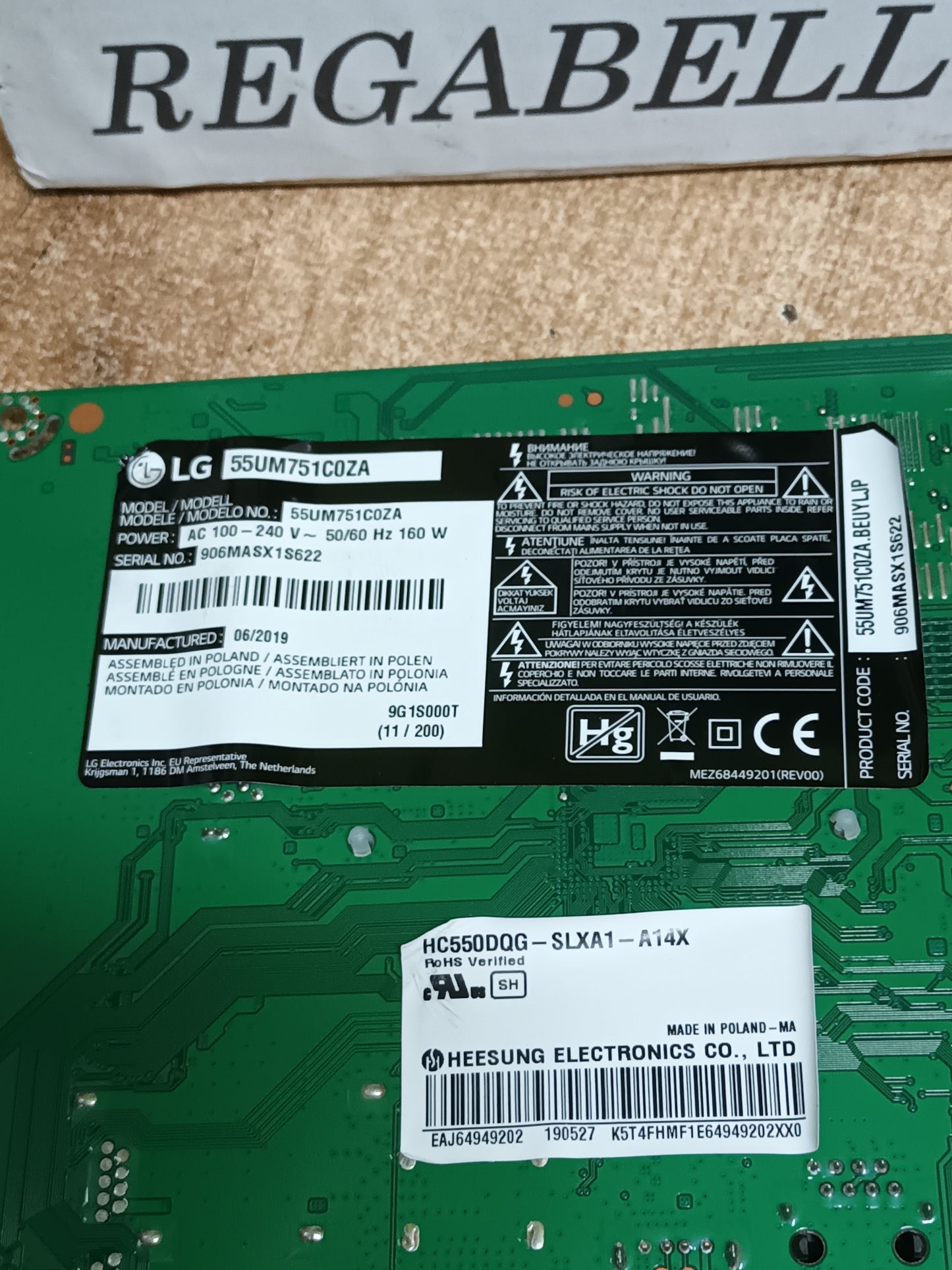 PLACA MAIN, EAX68253604(1.0), EBT66097603, NUEVA SIN USAR de tv LG55UM751C0ZA,