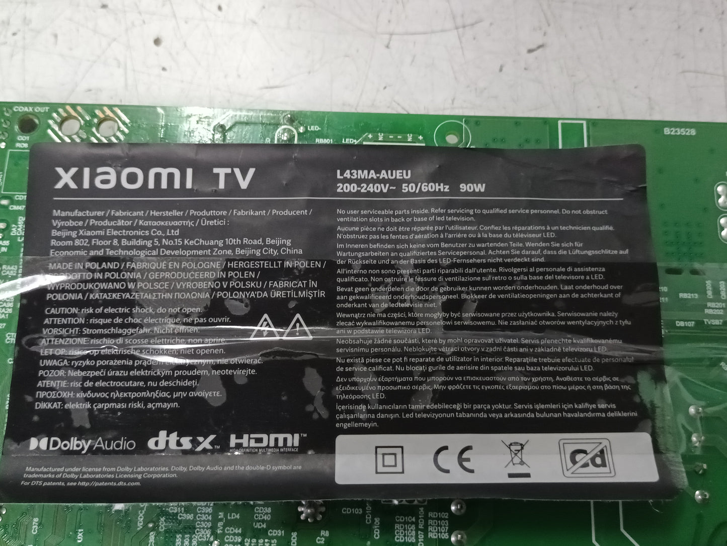 PLACA MAIN, TPD.MT9612.PC795 (T), de TV XIAOMI TV L43MA-AUEU, NUEVA SIN USAR