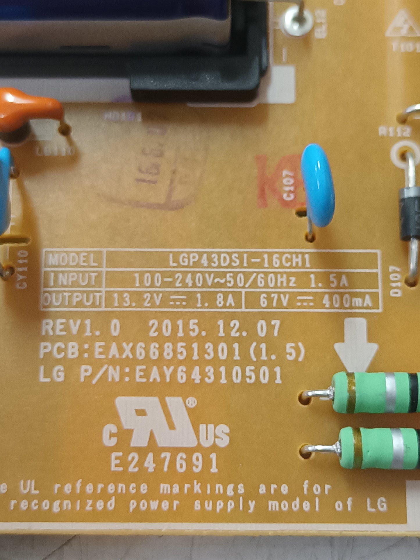 PSU, EAX66851301(1.5), NUEVA SIN USAR, de LG43LJ590V