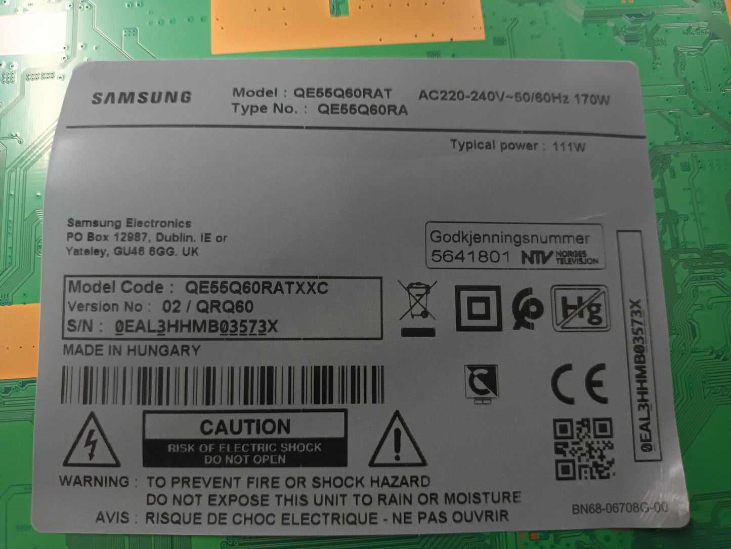 SAMSUNG QU55Q60RAT, componentes NUEVOS