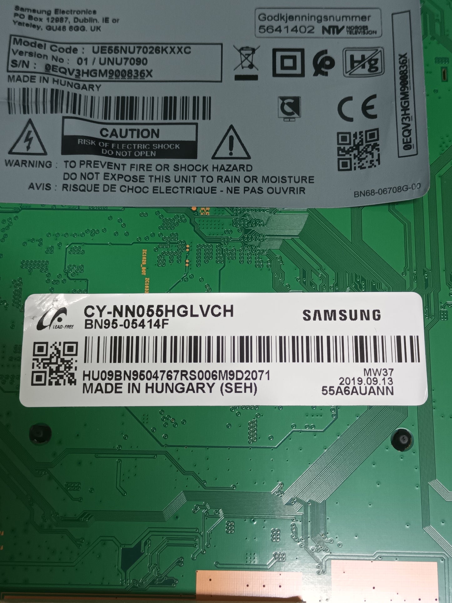 Placa main, BN94-12869G, de tv SAMSUNG UE55NU7026K, NUEVA SIN USAR,