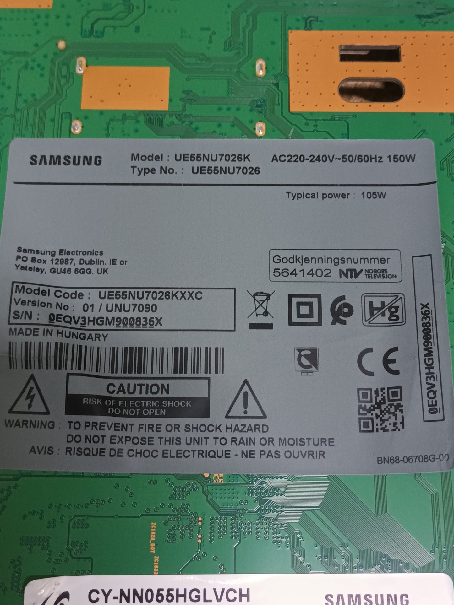 Placa main, BN94-12869G, de tv SAMSUNG UE55NU7026K, NUEVA SIN USAR,