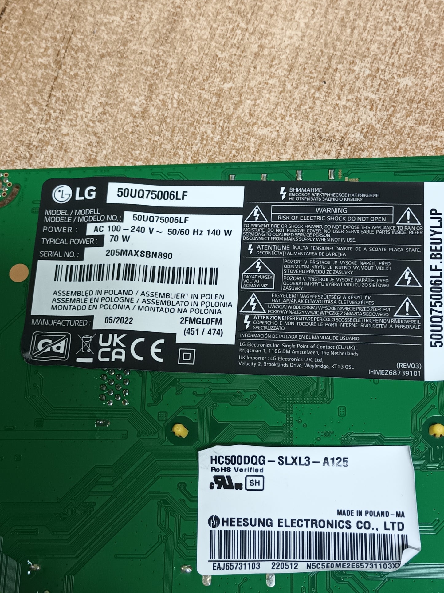 Placa main, EAX69830902(1.1), EBT66985003, de tv LG 50UQ75006LF, NUEVA SIN USAR