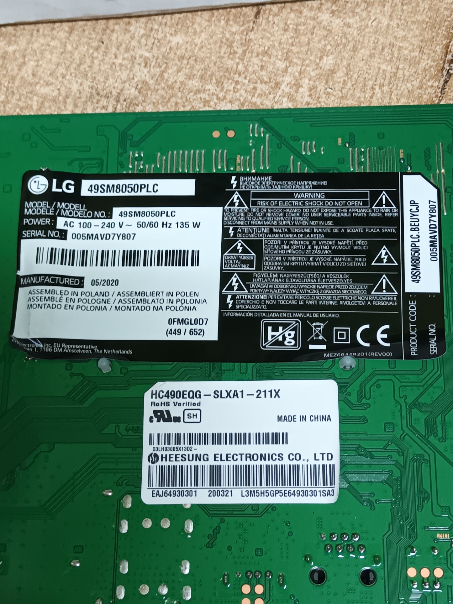 EAX68253605(1.0), EBT66114803, de LG49SM8050PLC, NUEVA