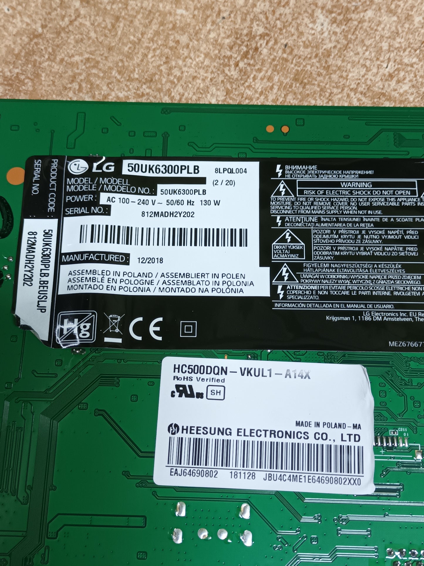 PT500GT01-1-C-7, de LG50UK6300PLB, NUEVA