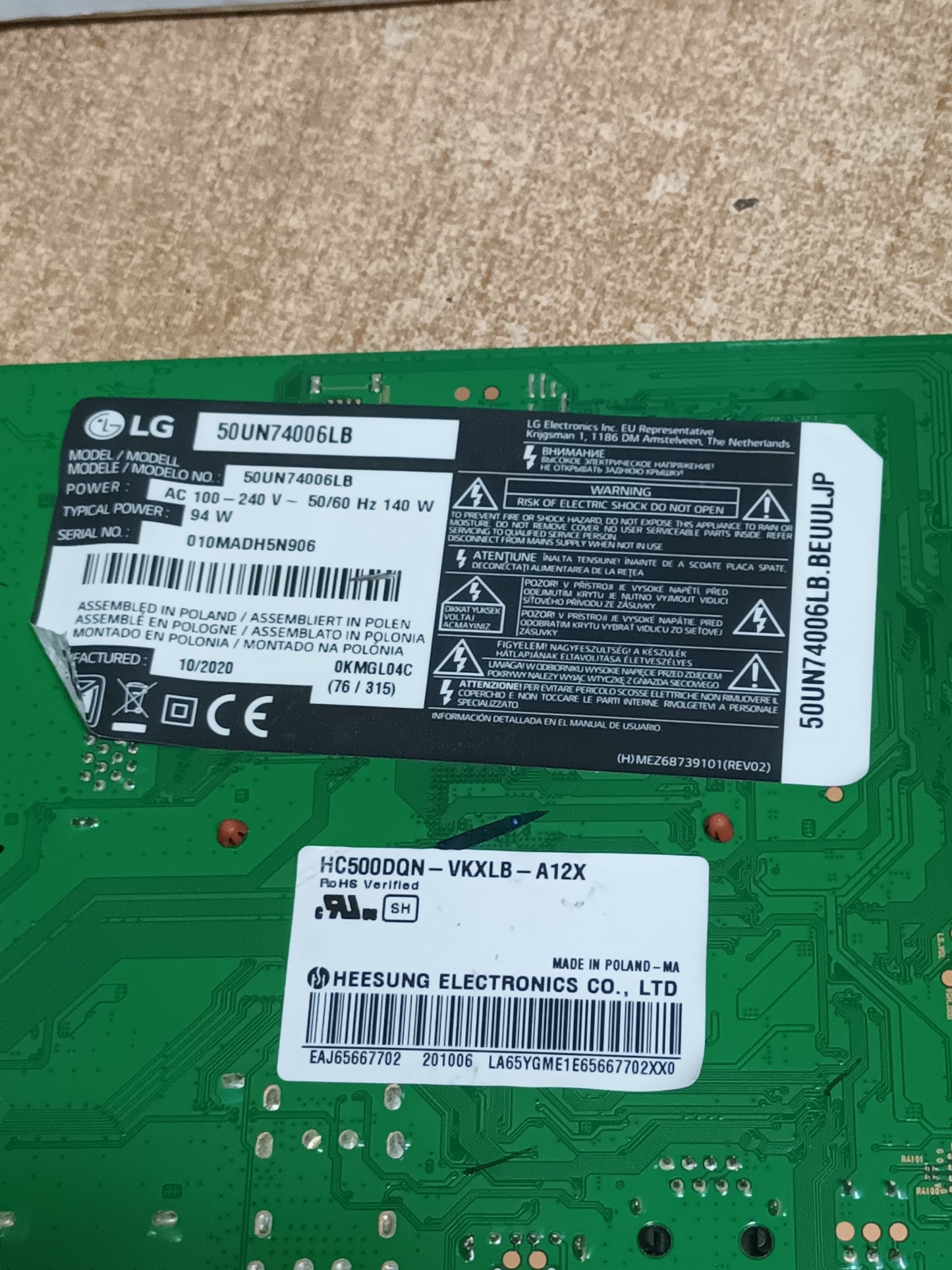 Placa main, EAX69083603(1.0) EBT66468633, de tv LG50UN74006LB,NUEVA SIN USAR