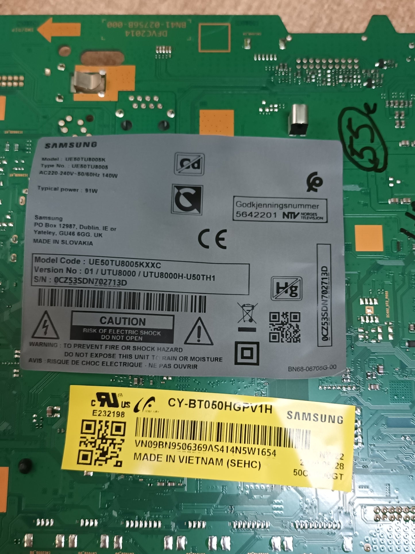 Placa main, BN94-15380C, de tv SAMSUNG UE50TU8005K, NUEVA SIN USAR,