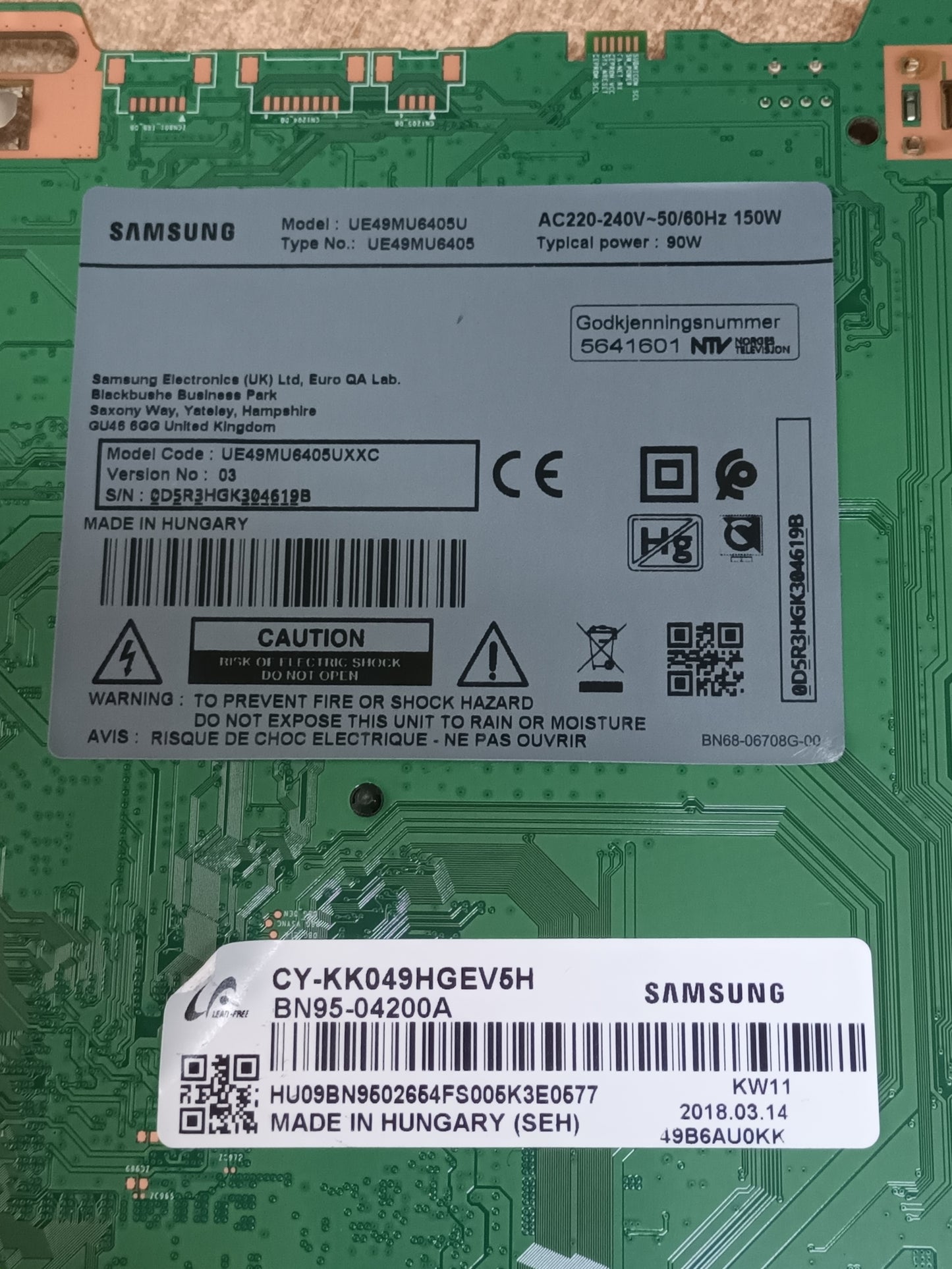 Placa main, BN94-12399N, de tv SAMSUNG UE49MU6405U NUEVA SIN USAR,