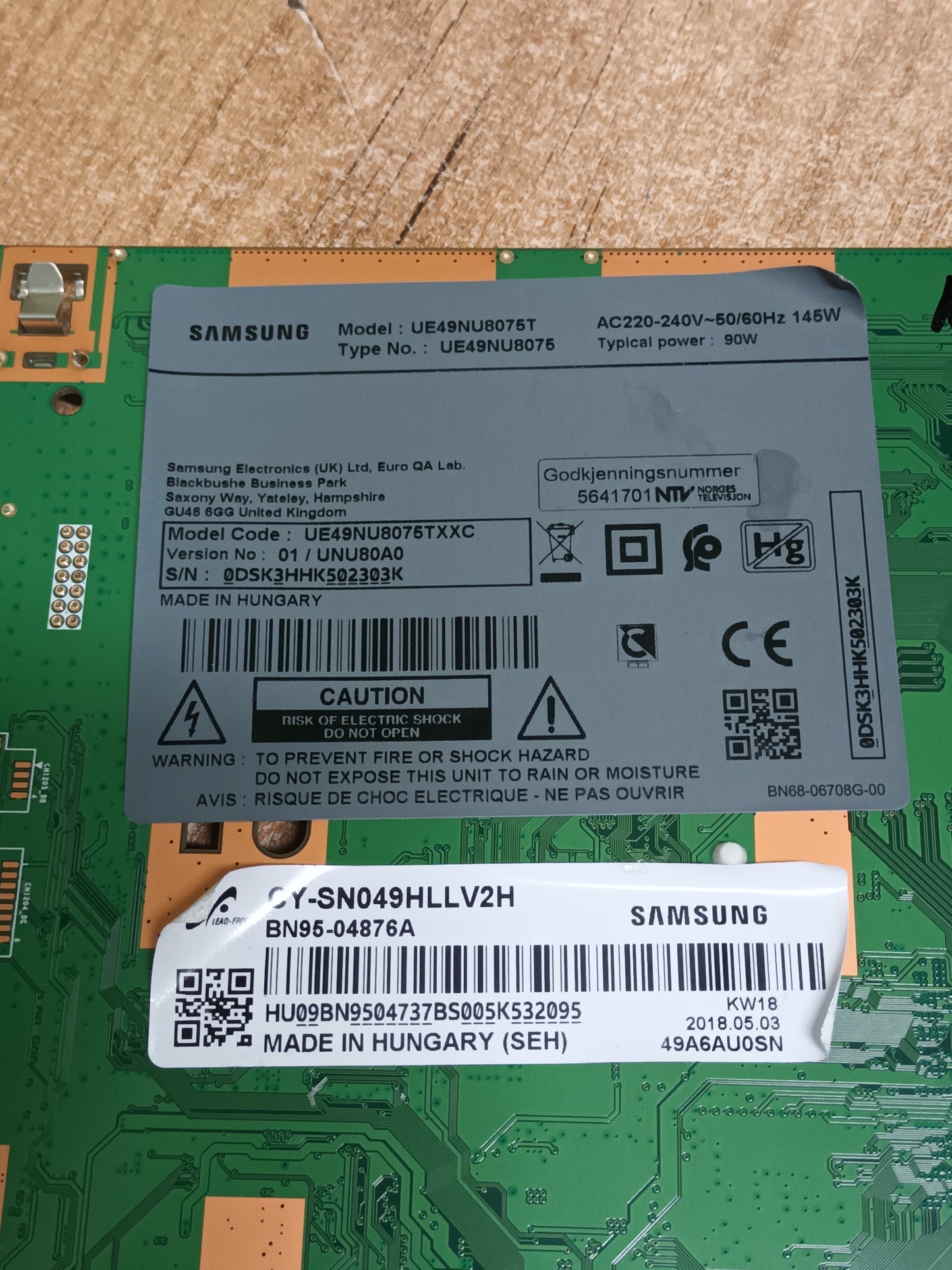 PLACA MAIN, BN41-02636A, BN94-12925B, de tv SAMSUNG UE49NU8075T, NUEVA SIN USAR