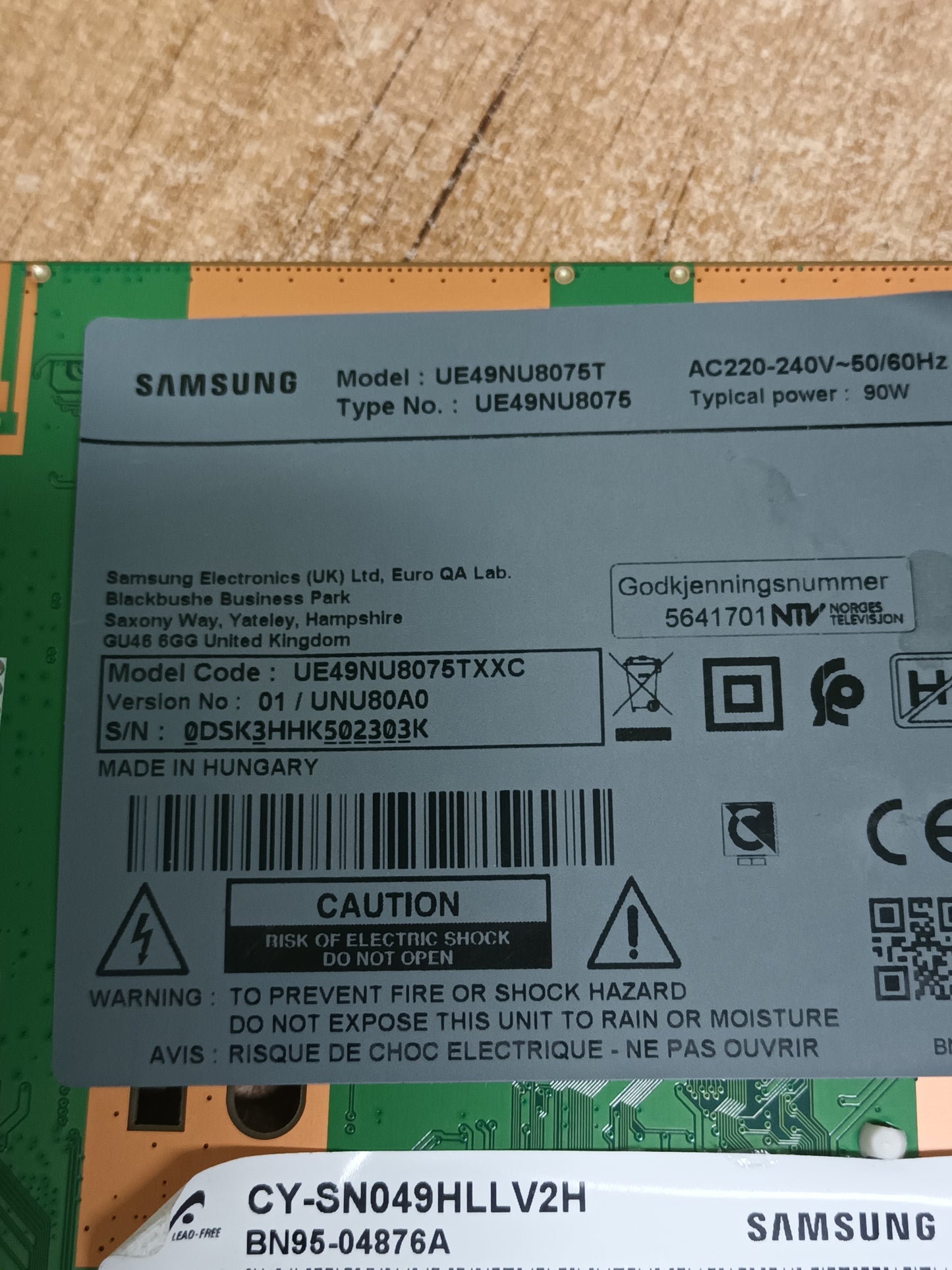 PLACA MAIN, BN41-02636A, BN94-12925B, de tv SAMSUNG UE49NU8075T, NUEVA SIN USAR