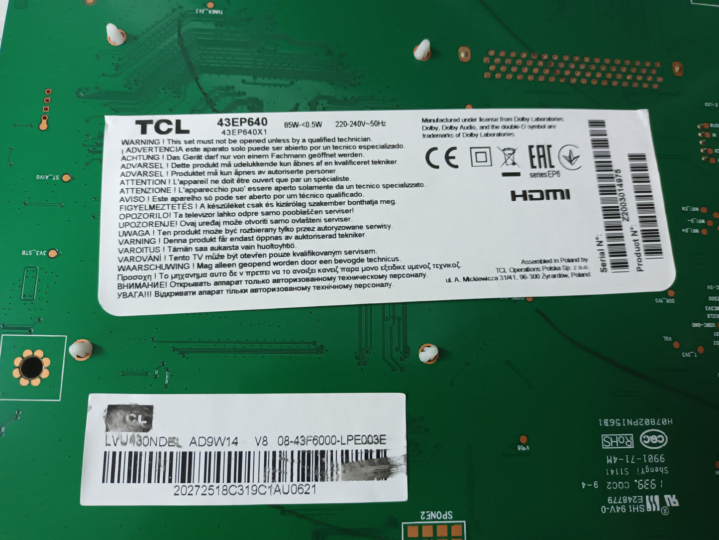 TCL 43EP640, componentes TV NUEVOS, (ref-111)