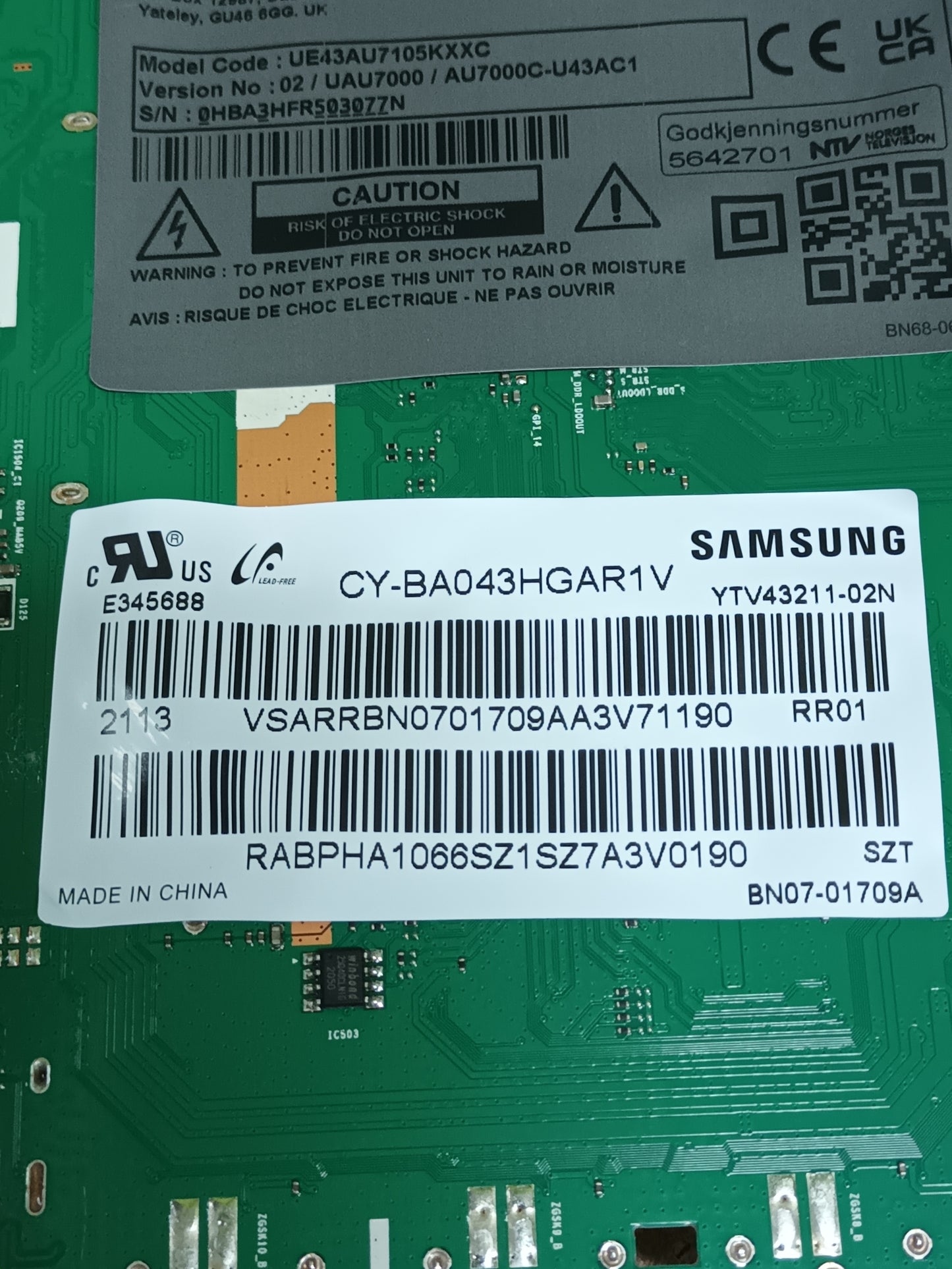 PLACA MAIN, BN96-53075E, KANT_SUZE_AU7000, NUEVA SIN USAR de tv SAMSUNG UE43AU7105K, 