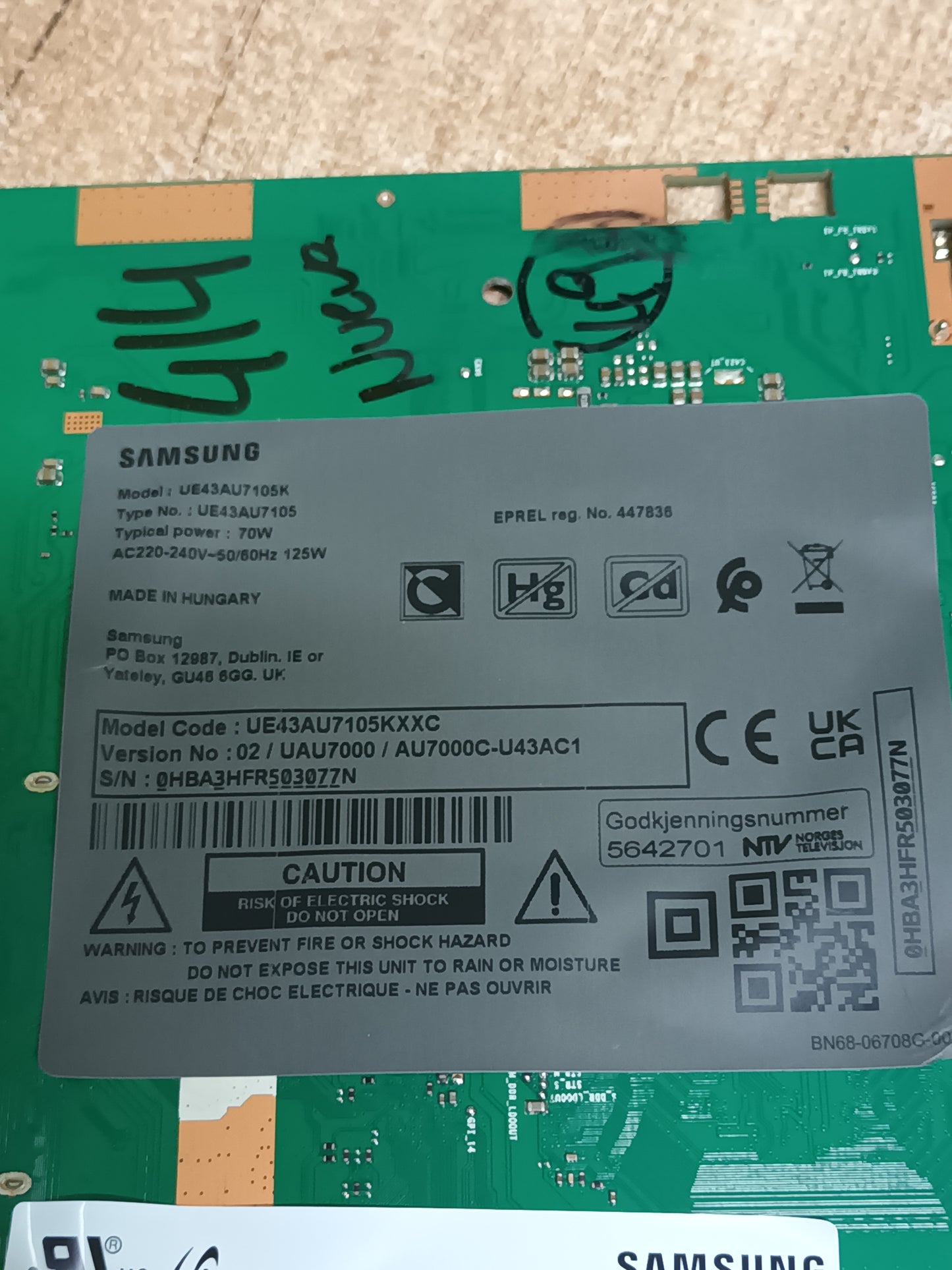 PLACA MAIN, BN96-53075E, KANT_SUZE_AU7000, NUEVA SIN USAR de tv SAMSUNG UE43AU7105K, 