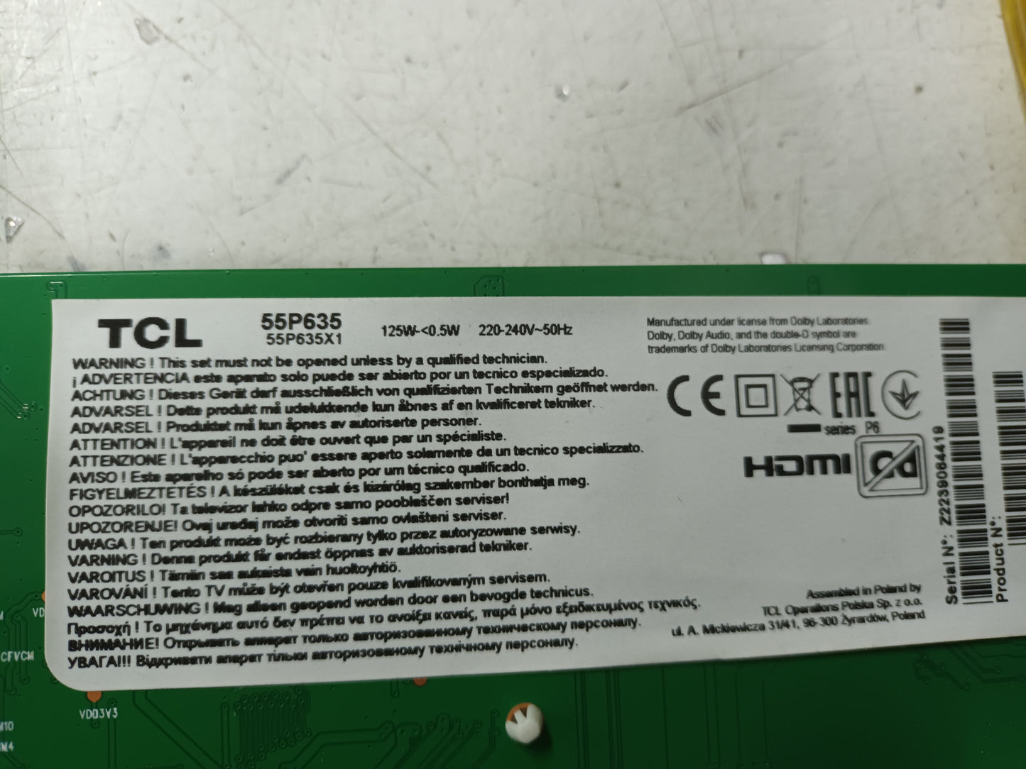 TCL 55P635, COMPONENTES TV , (ref-113)