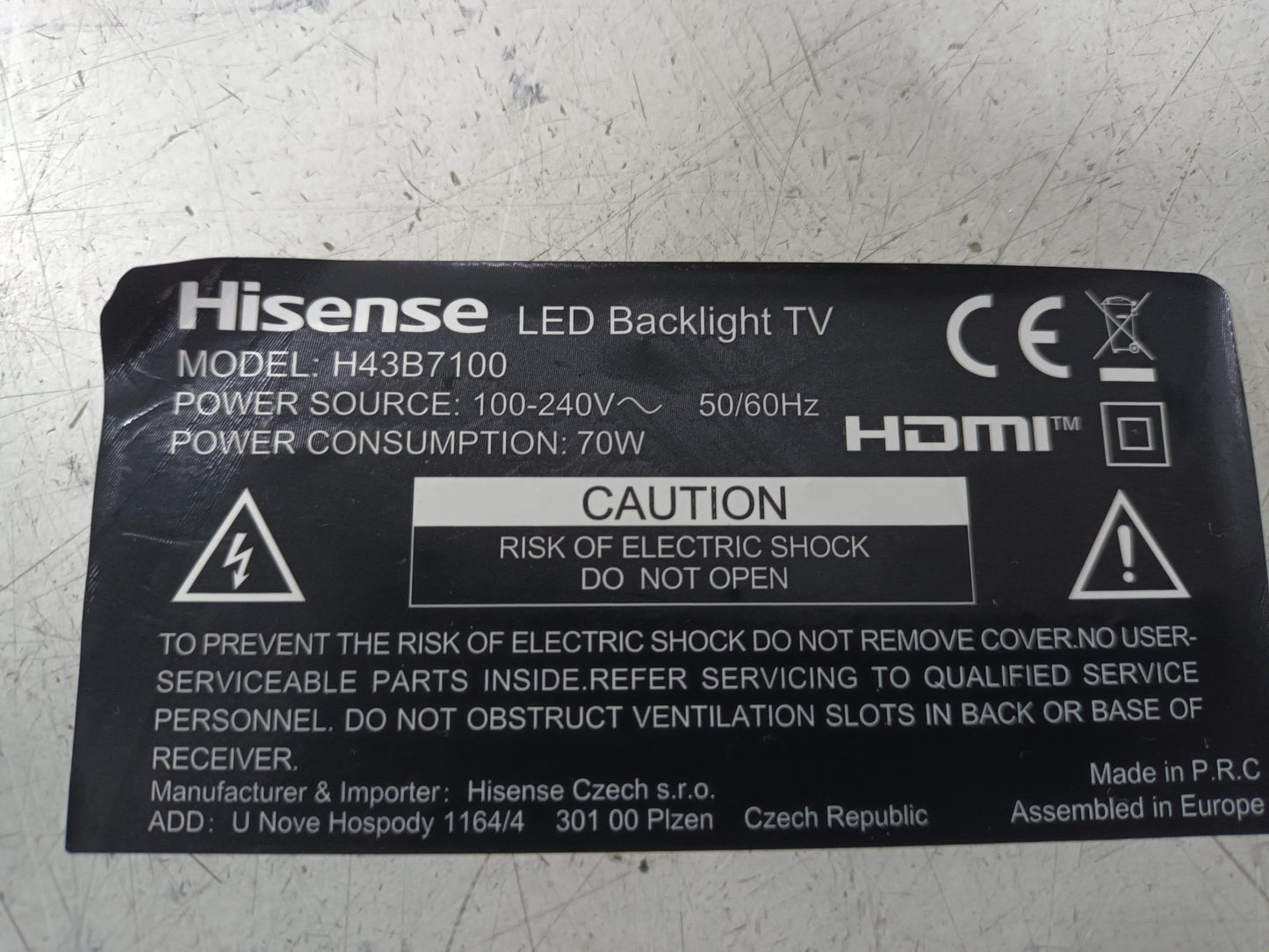 HISENSE H43B7100, COMPONENTES TV, (ref-117)