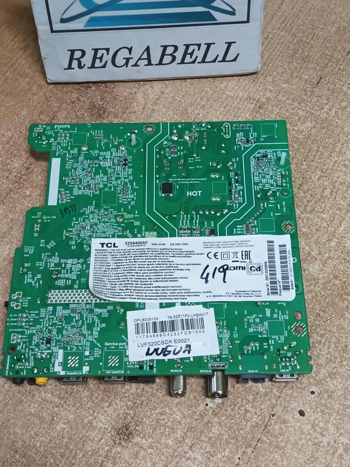 PLACA MAIN, TPD.MT9221T.PB779, NUEVA SIN USAR de tv TCL 32S5400AF,