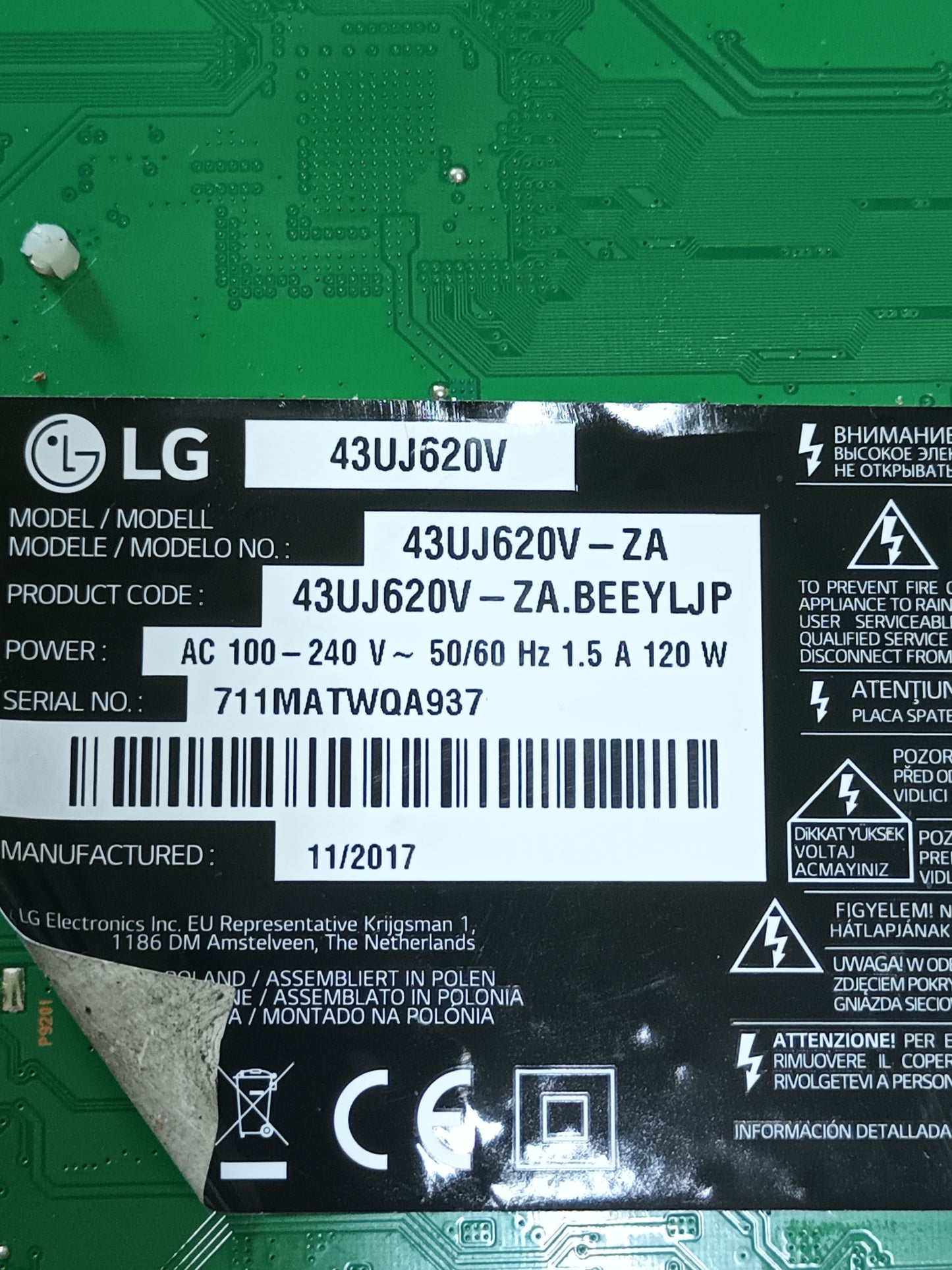 L4R031, de tv LG43UJ620V,