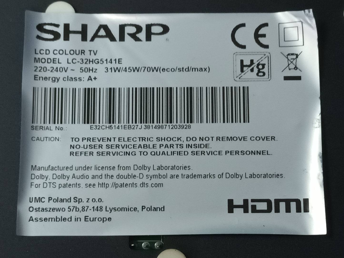 SHARP LC-32HG5141E, KIT 3 TIRAS LED (ref,29)
