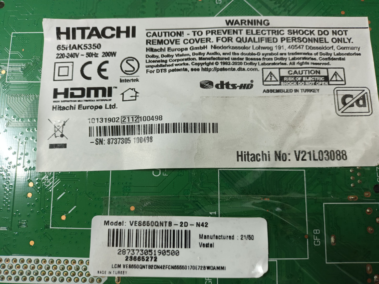HITACHI 65HAK5350, componentes, (ref-129)