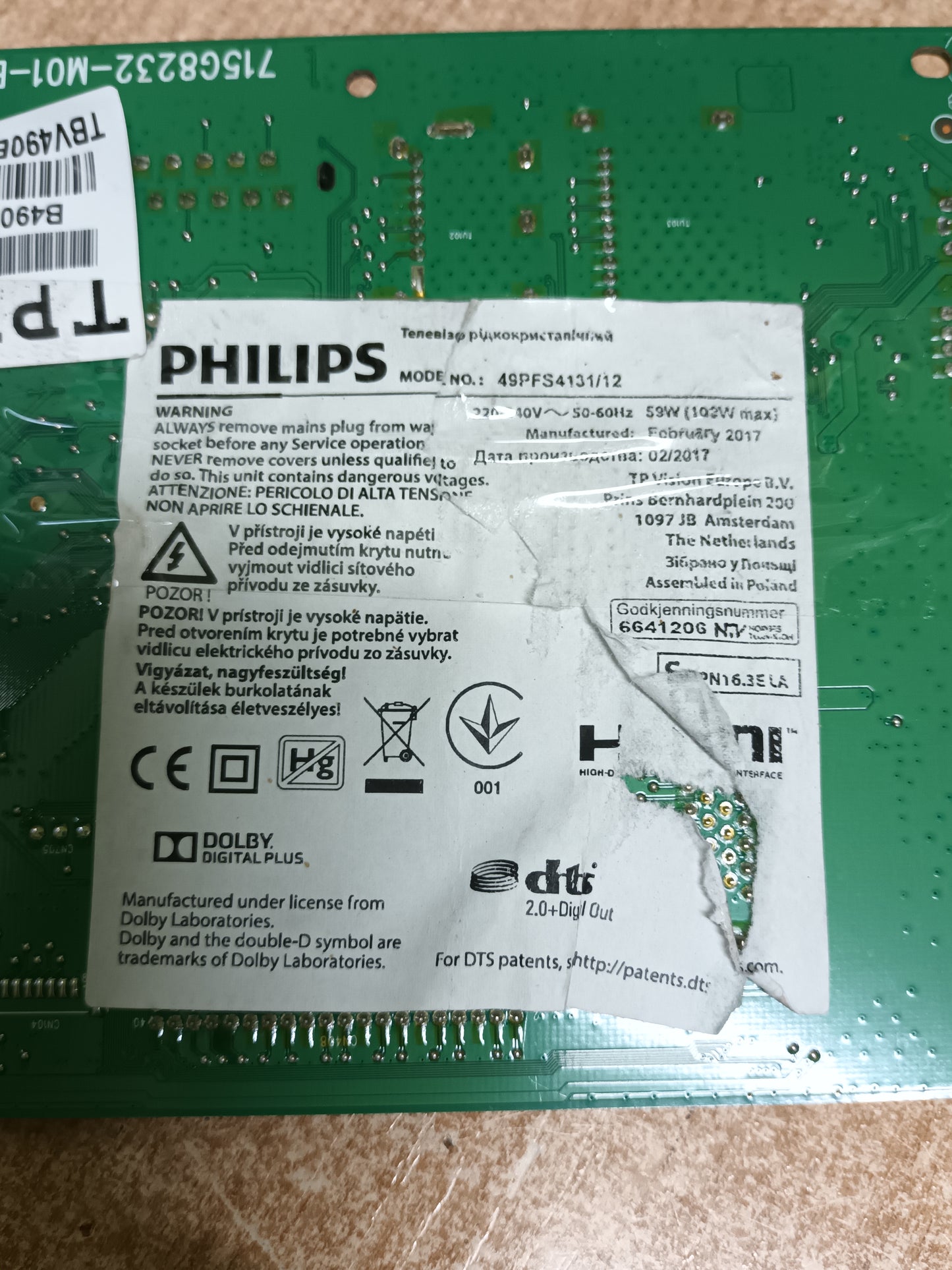 Placa main, 715G8232-M01-B00-004Y, de TV PHILIPS 49PFS4131/12
