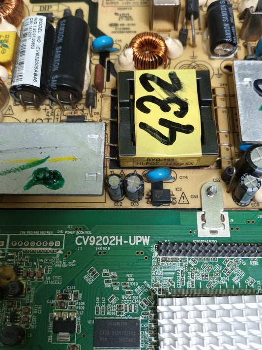 combo de tv OK ODL 32450-W SAT, placa main CV9202H-UPW y fuente alimentacion, CVB32005,