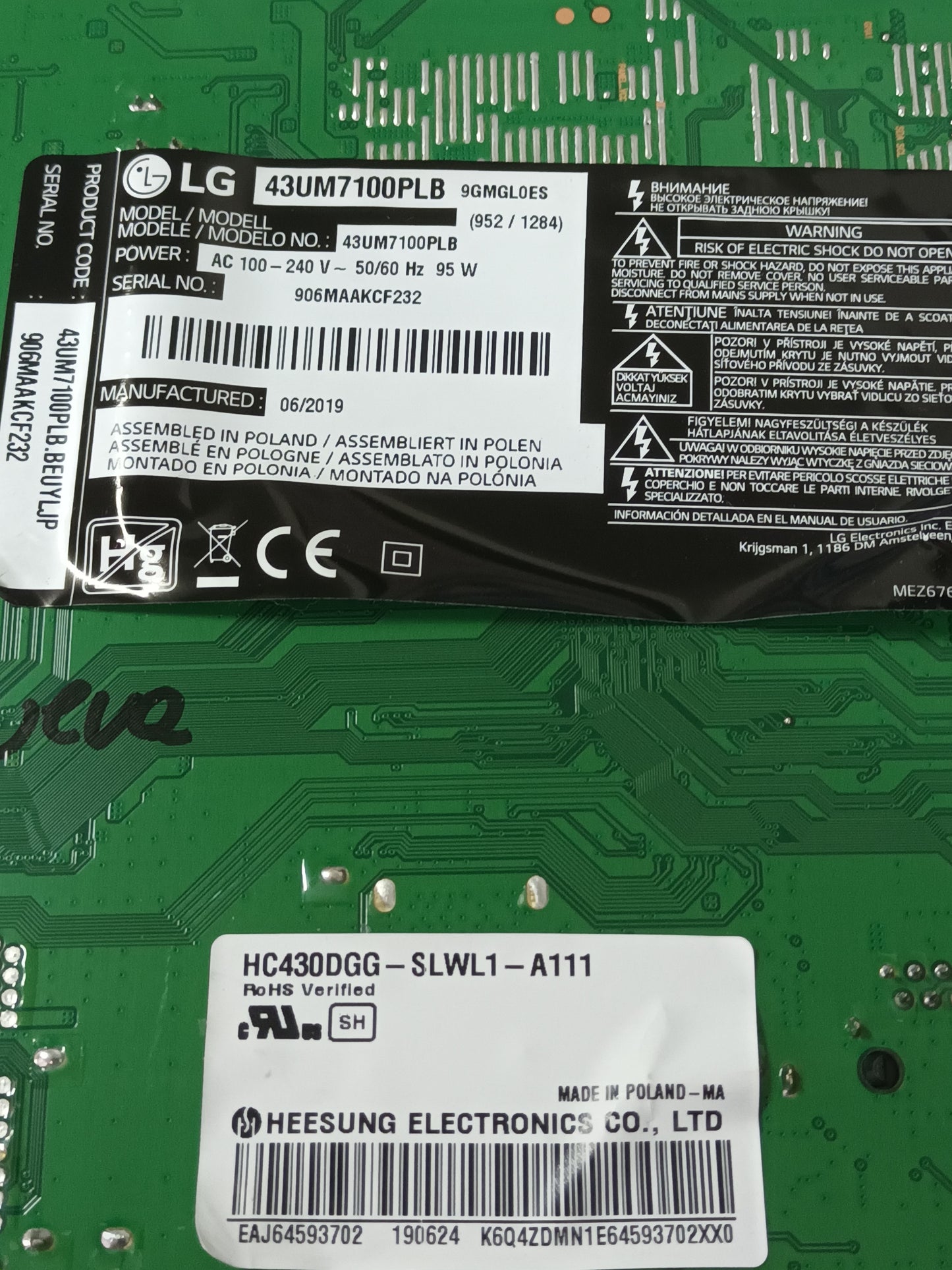 Placa main, EAX68253604(1.0), EBT66056803, DE TV LG43UM7100PLB, NUEVA SIN USAR,