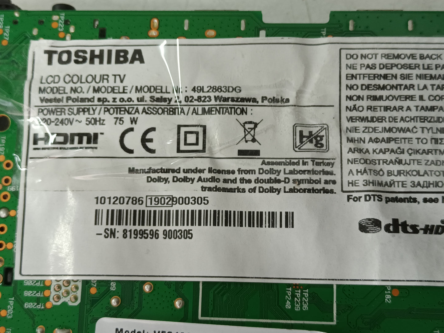 TOSHIBA 49L2863DG, KIT 6 TIRAS LED (ref.220)