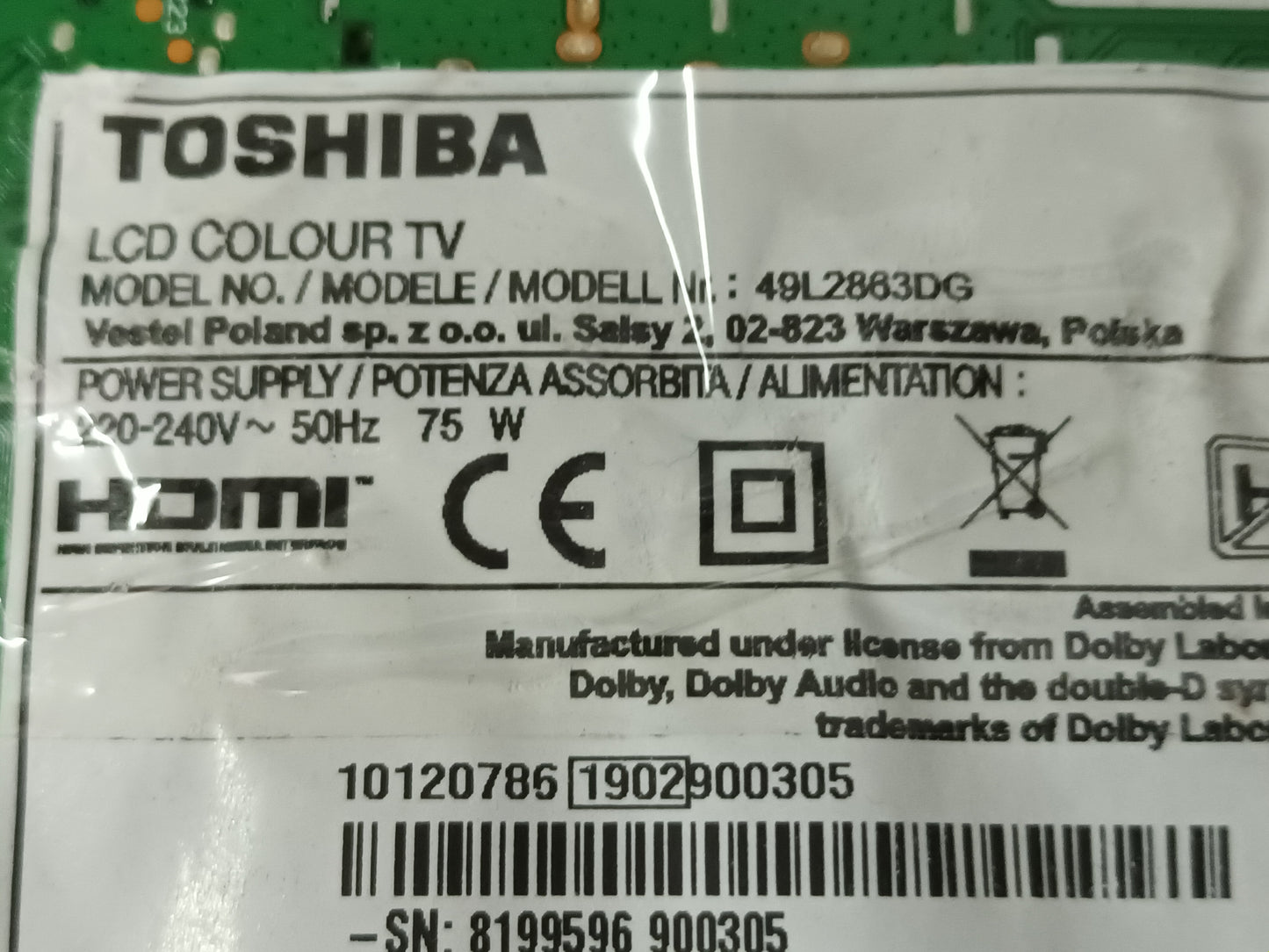 TOSHIBA 49L2863DG, KIT 6 TIRAS LED (ref.220)