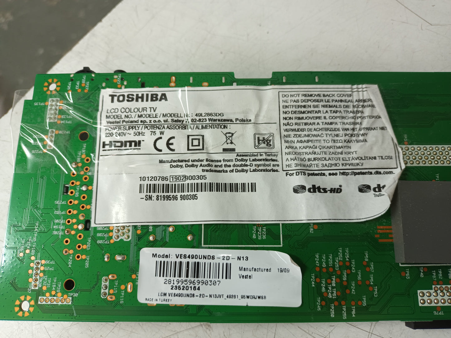 TOSHIBA 49L2863DG, COMPONENTES (ref-141)