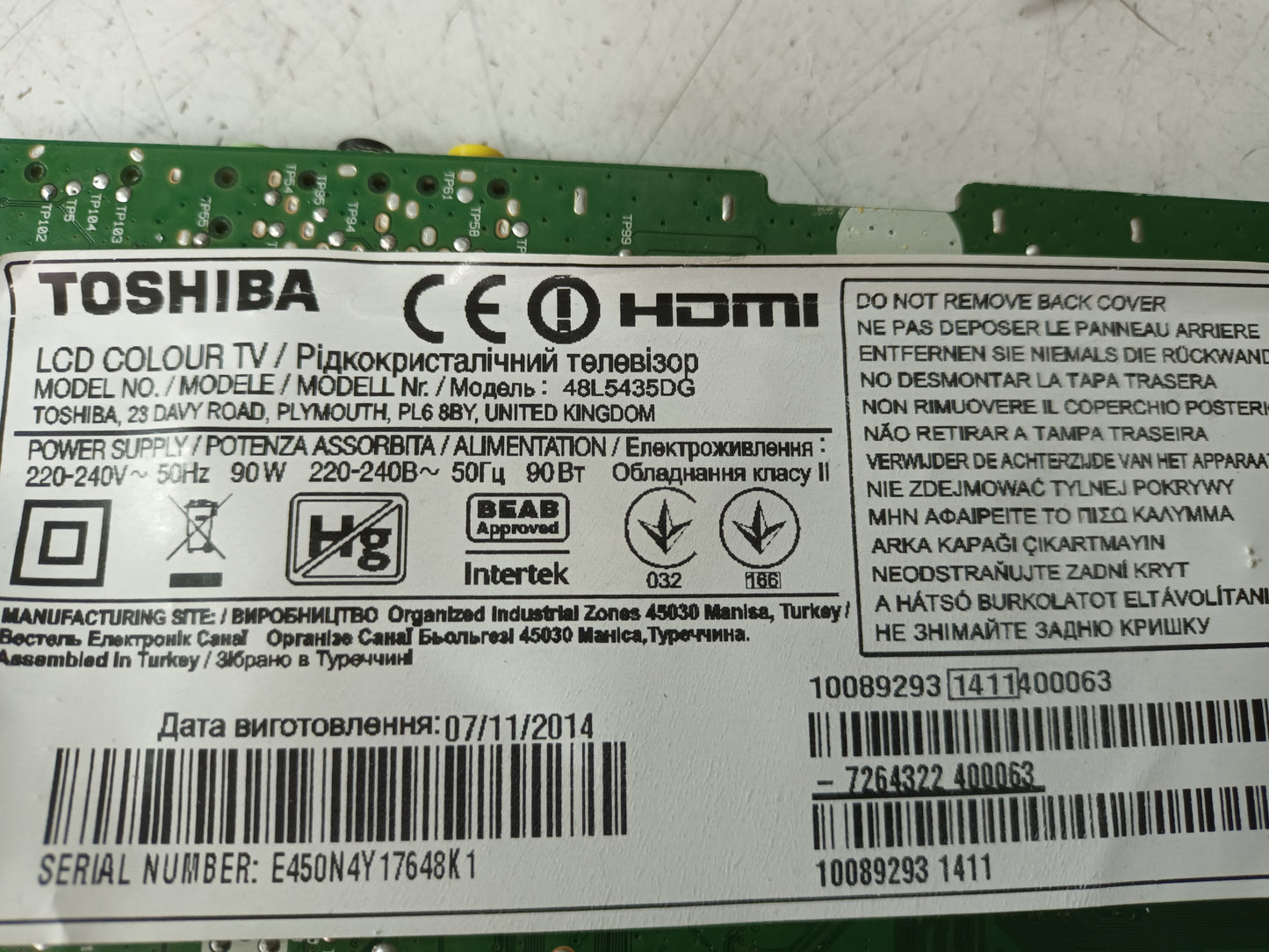 TOSHIBA 48L5435DG COMPONENTES TV, (ref-60)