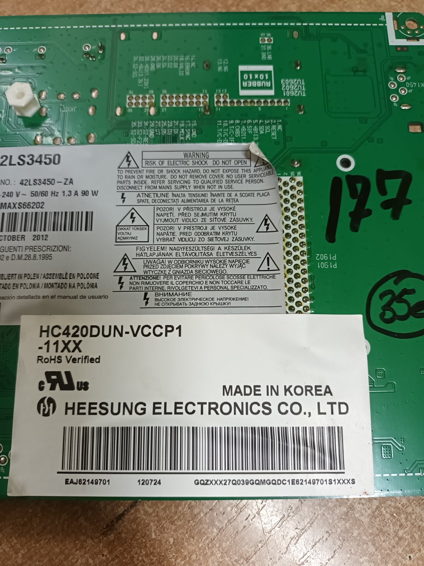 PLACA T-COM, V320HJ2-CPE3, de tv LG42LS3450,