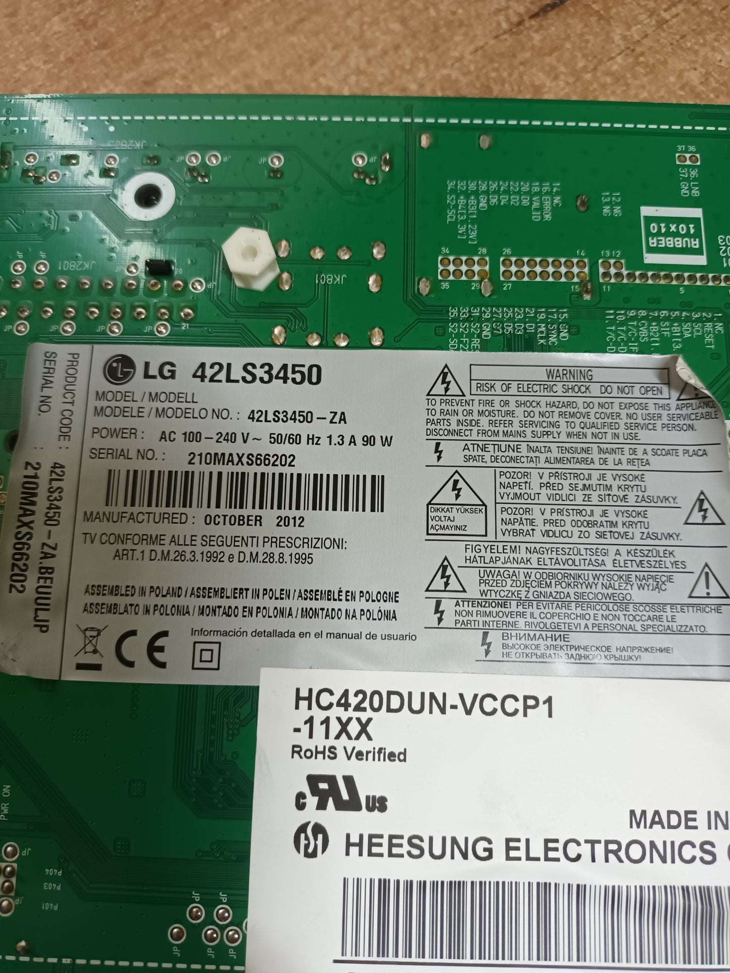 PLACA T-COM, V320HJ2-CPE3, de tv LG42LS3450,