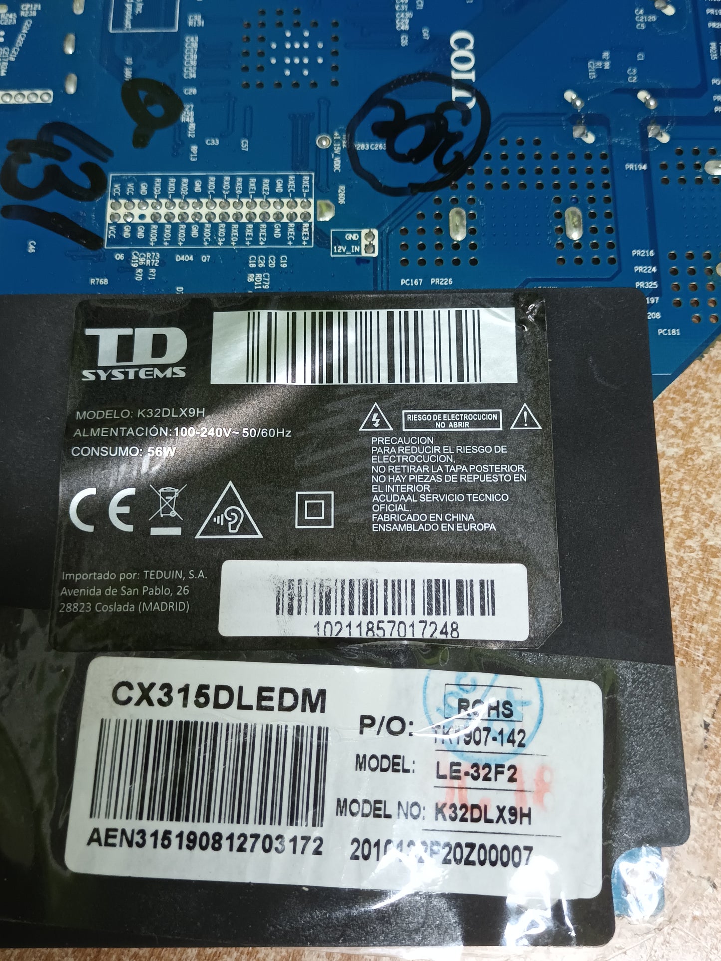 PLACA MAIN, CV3663BH-Q32, de tv TD SYSTEMS K32LDX9H