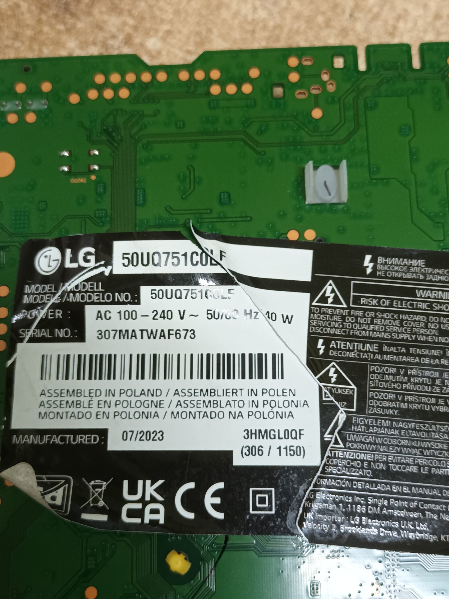PLACA MAIN, 69830902(1.1), EBT67294103, de tv LG50UQ751COLF