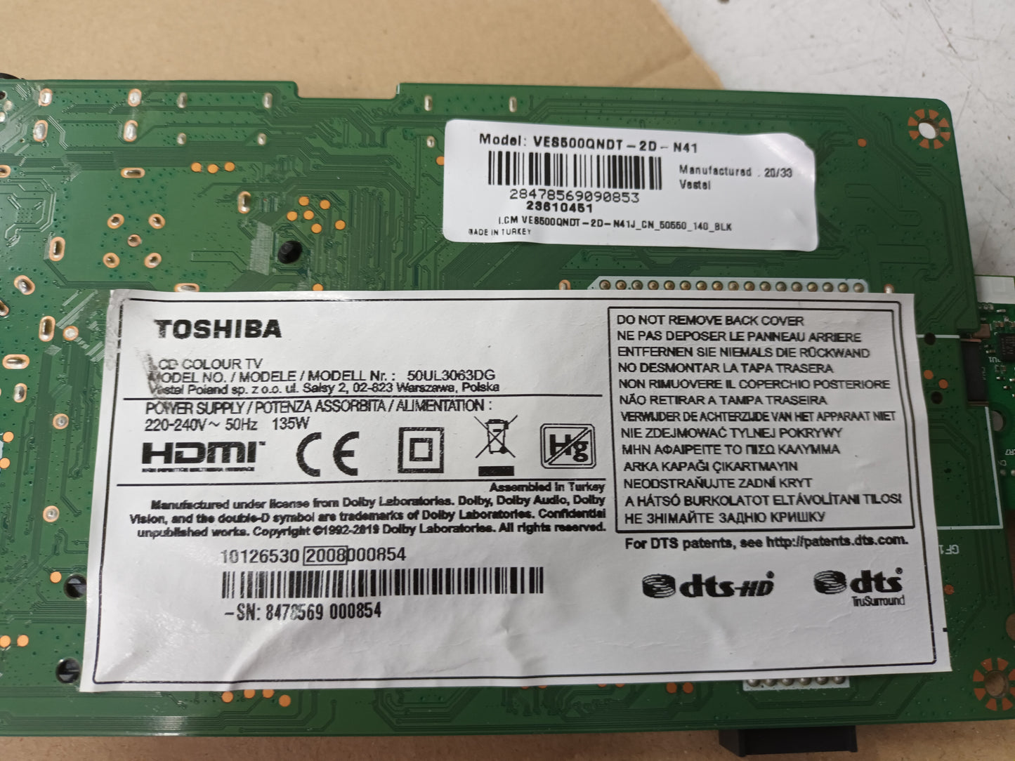 TOSHIBA 50UL3063DG, COMPONENTES TV, (ref-42)