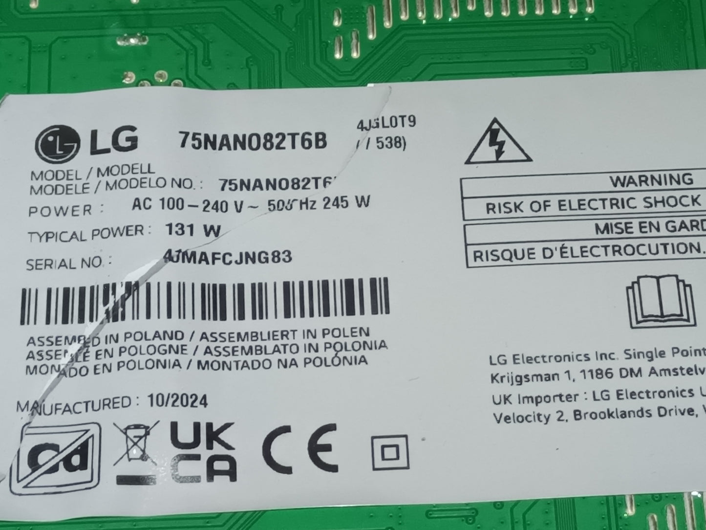 KIT 9 tiras de retroiluminación de LG75NANO82T6B