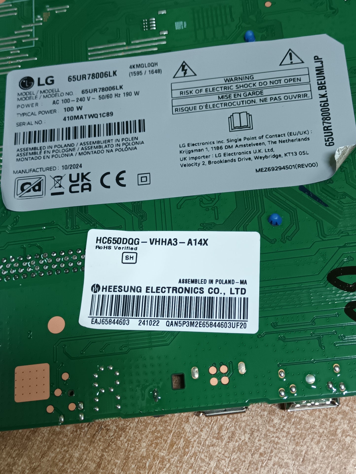 Placa main, EAX70042605(1.0), EBT67535003, de tv LG65UR78006LK, NUEVA SIN USAR